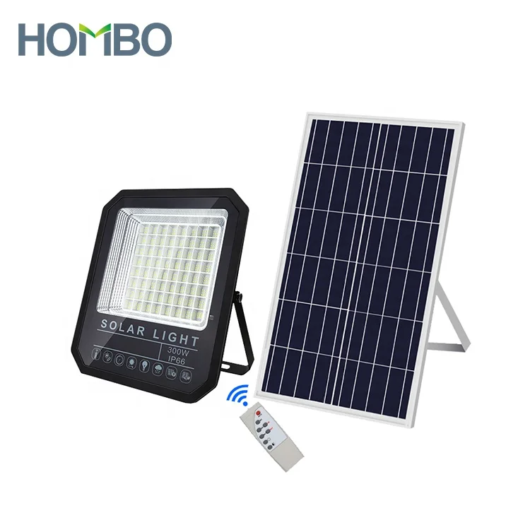 HOMBO 2024 Remote Ip66 Waterproof 100w 200w 300w 400w 500w Outdoor LED Solar Flood Light For Garden