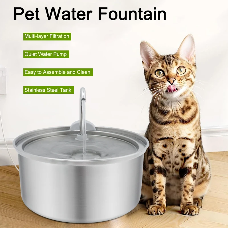 High Quality Wholesale Custom Cheap 304 Stainless Steel Automatic Pet Feeder Cat Water Drinking Fountain