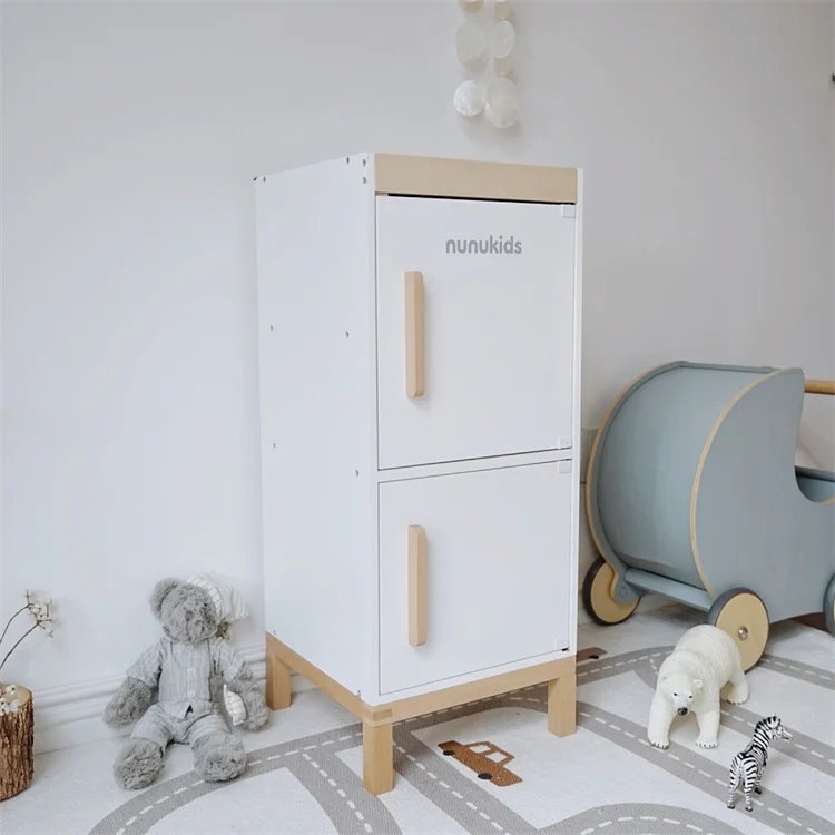 NUNUKIDS white Pretend cooking toys Game Children Play Set Refrigerator Toy Sets for Kids Wooden kitchen