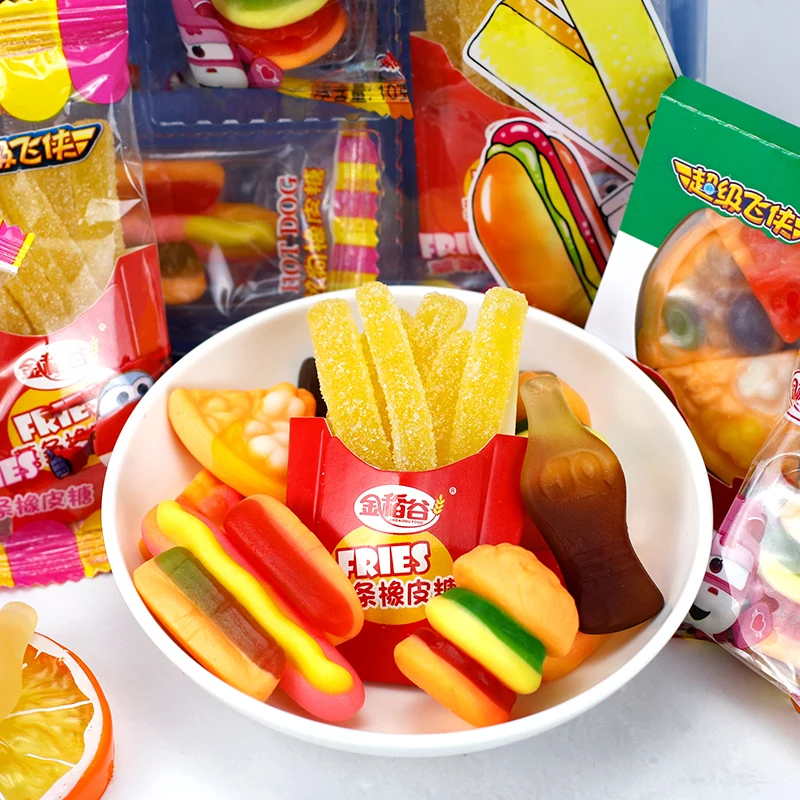 Creativity Cola Bottle Pizza Hamgueger Chips Shape Fudge Set Fruity Flavour Gummy Sour Candy