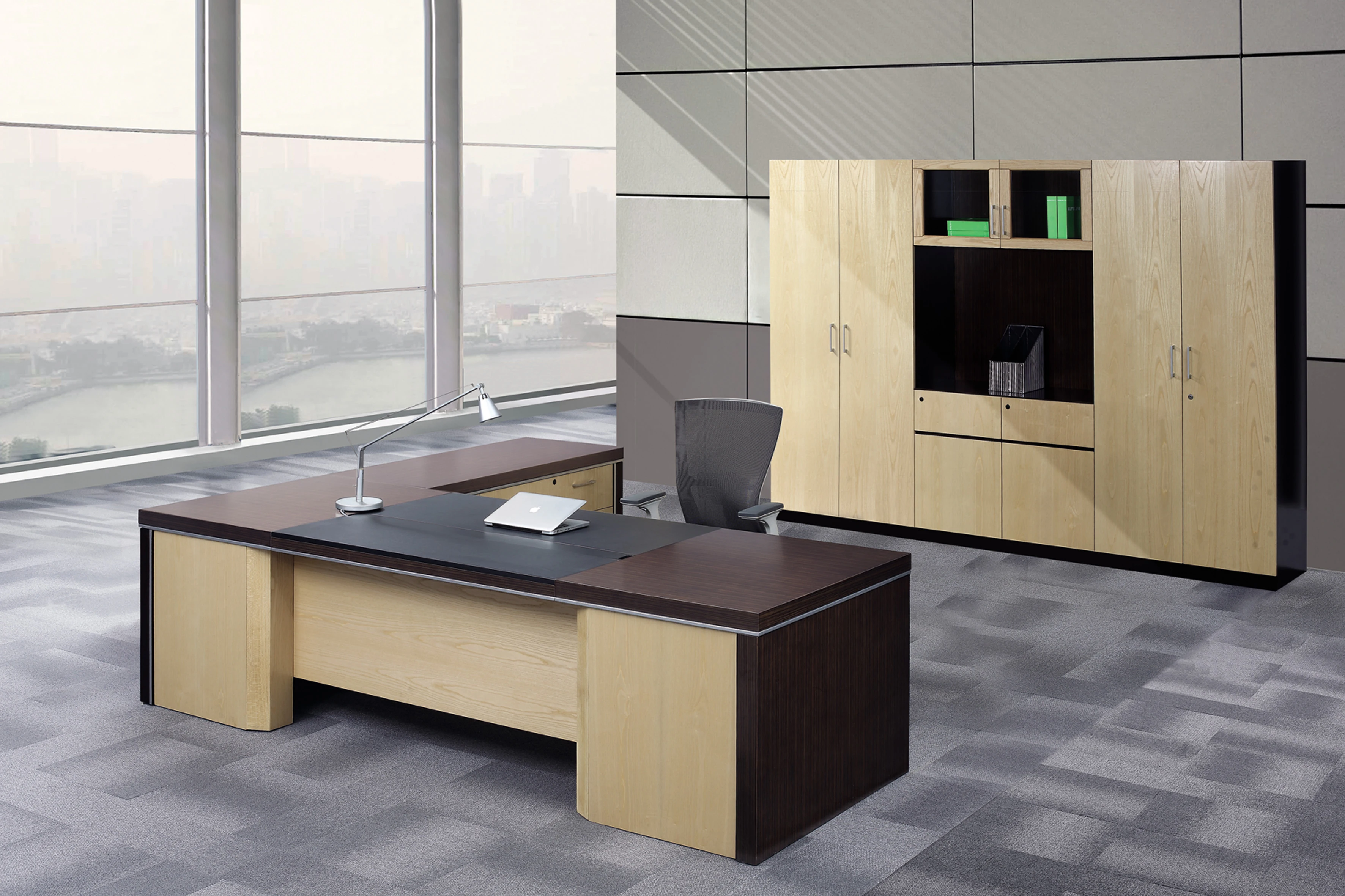 Роскошная Современная коммерческая мебель твердый деревянный стол для менеджера L-образный боковой шкаф директорский офисный