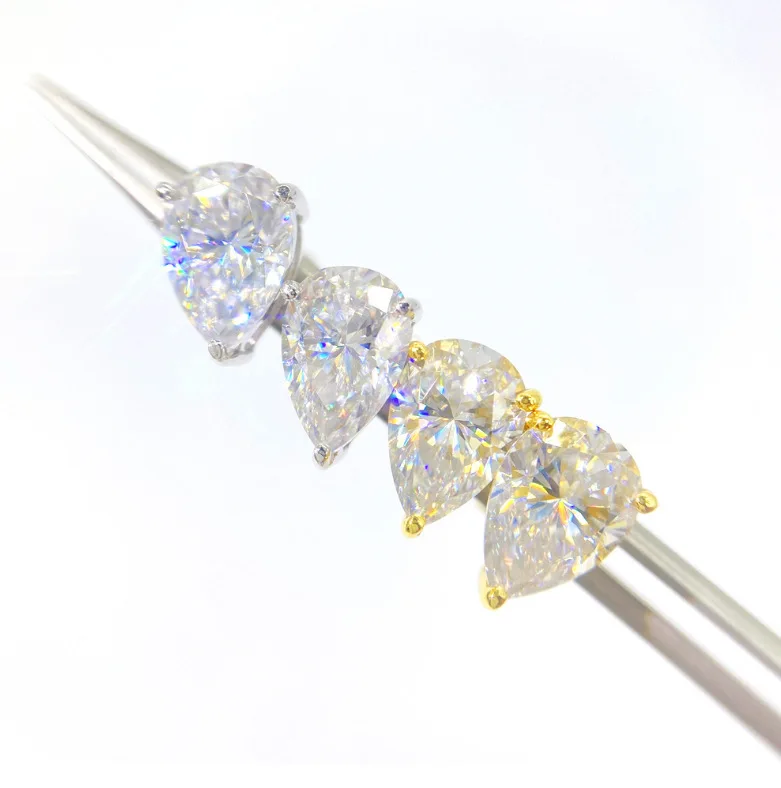 Pass Diamond Tester Top Quality Stud Earring Pear Cut VVS Diamond Screw Back Hiphop Jewelry Tear Drop Moissanite Earrings