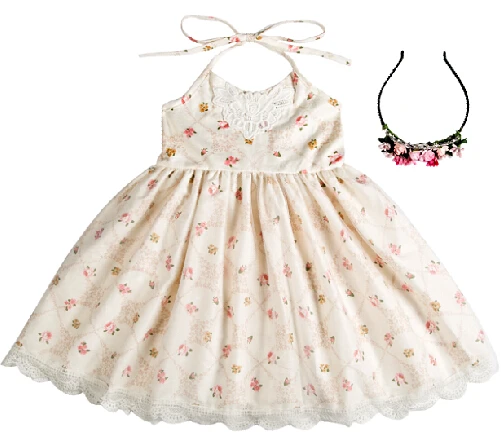 Fashion Dress Kids Party Dress Baby Girl Cotton American Style Dress Children Mini Lace Sleeveless Floral Support Rand Roll Neck