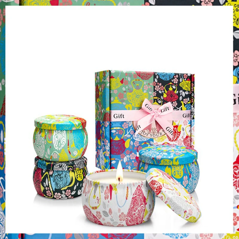Лидер продаж оптовая продажа роскошный подарочный набор металлические Ароматические банки банка свечи ароматические из натурального соевого воска