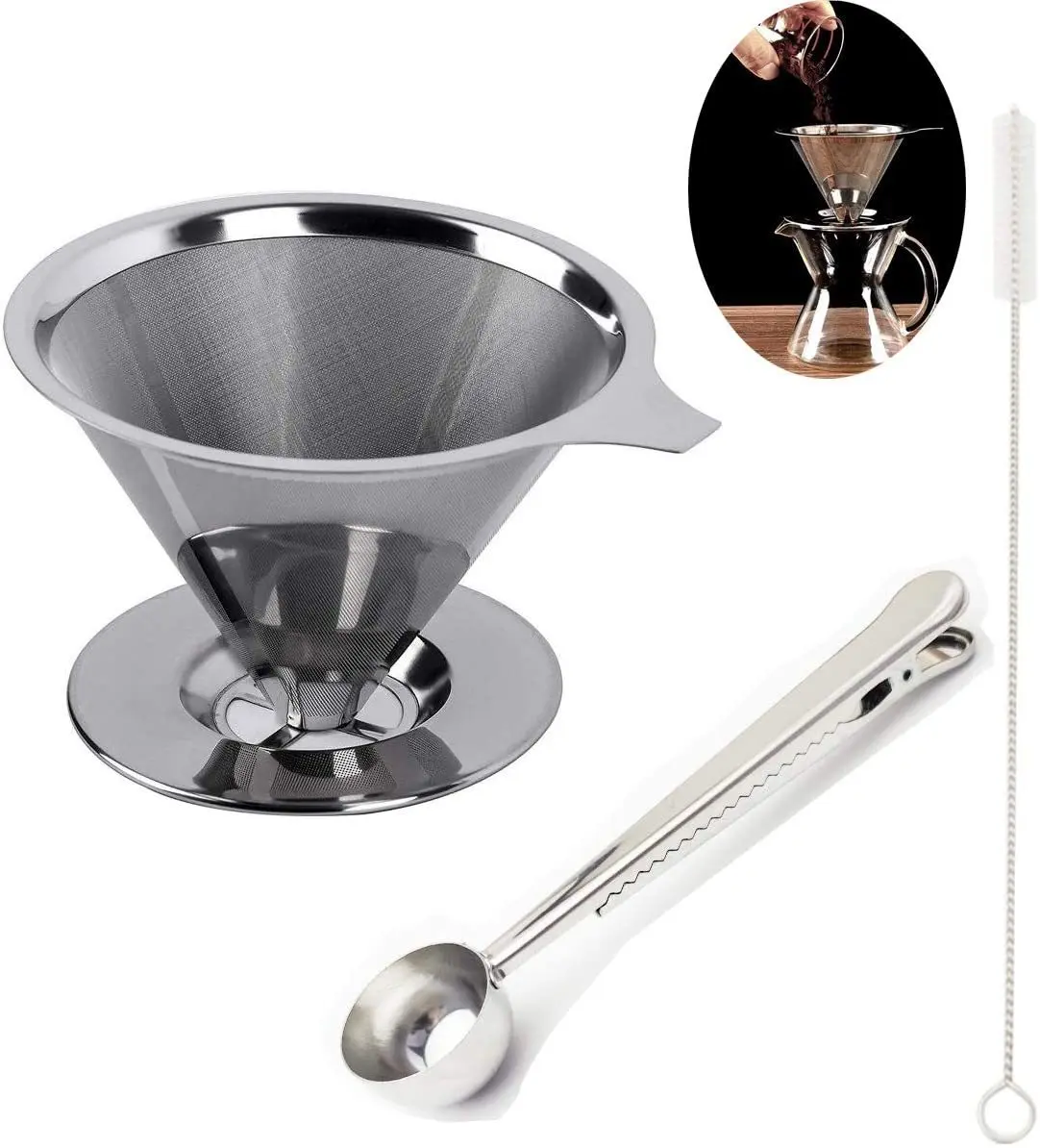 KLP Stainless Steel Coffee Filter Cone Pour Over Drip Dripper