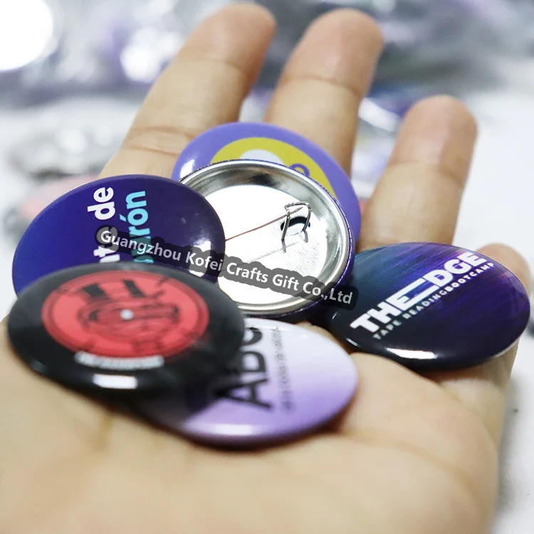 Металлические значки Kofei OEM фабричные рекламные с принтом логотипа пустой круглый значок на заказ булавкой