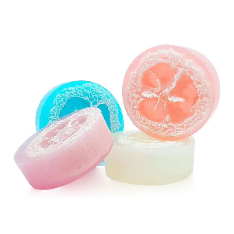 Custom Scents Rose Lavender Lemon Sea Salt Essential Oil Moisturizing Round Handmade Loofah Soap