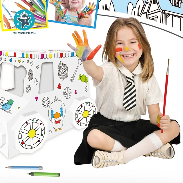 Tempo Toys Coloring Cardboard Assemble Creative Doodle Diy Craft Candy Stroller Juguetes Para Los Ninos Kid Toy
