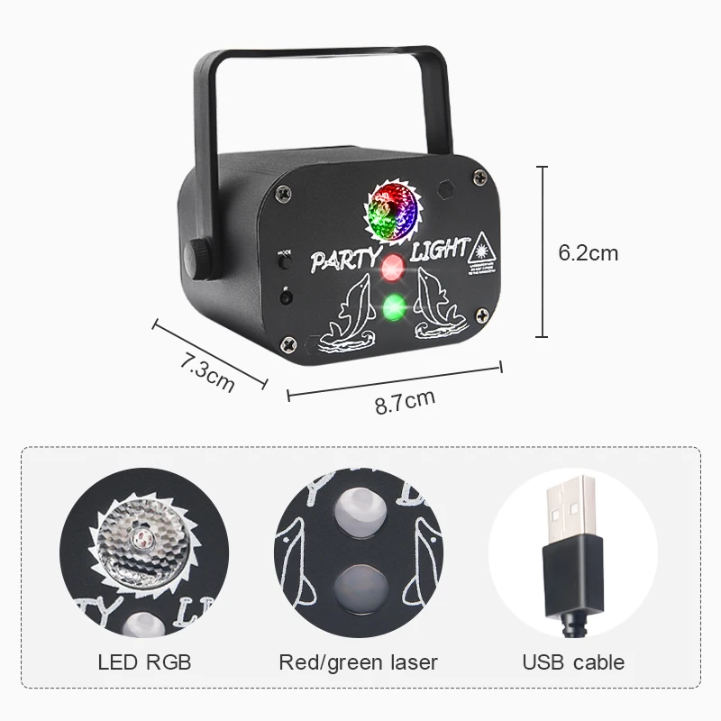 Portable USB Mini Night Club Laser Light Sound Activated Animation Led Disco Party Light With Remoter Red Light Laser For Event