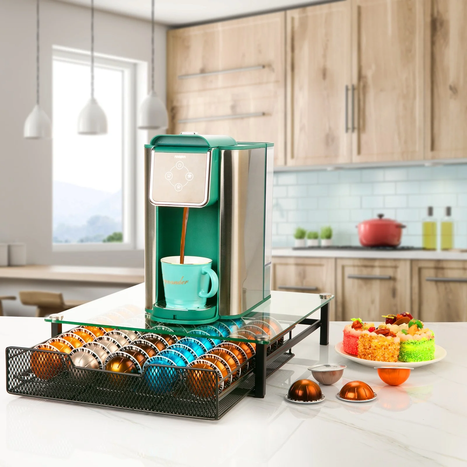 Factory New Design Tempered Glass Clear Coffee Pod Holder And K Cup Organizer Drawer For Storing Coffee Capsules