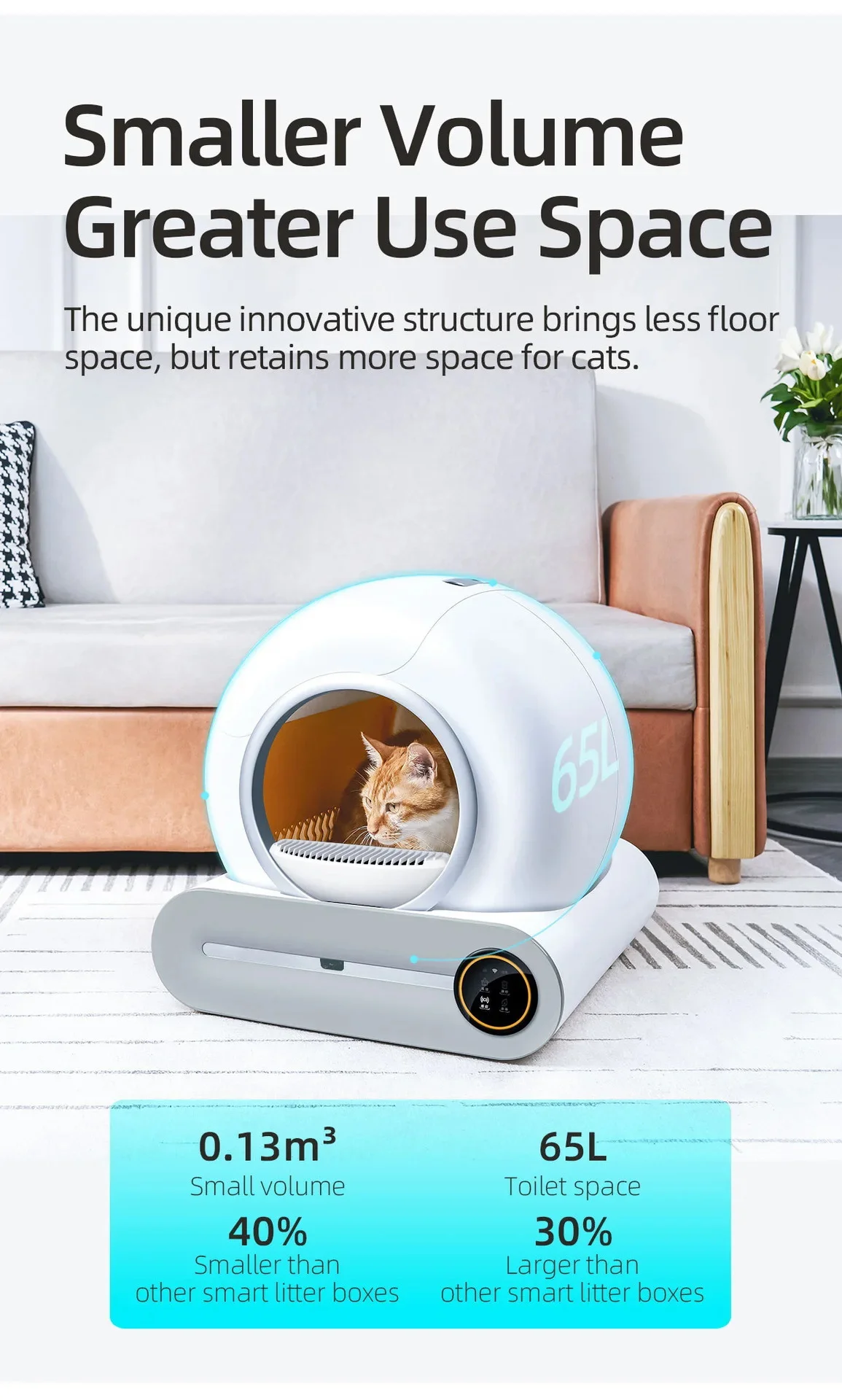 65 L Automatic Cat Box Wit App Remote Control Health Monitor Cat Litter Box Pet Product