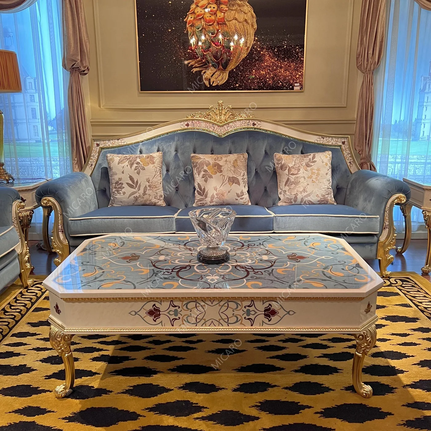 luxury Italian 1+2+3 sofa set furniture velvet fabric antique living room sofa