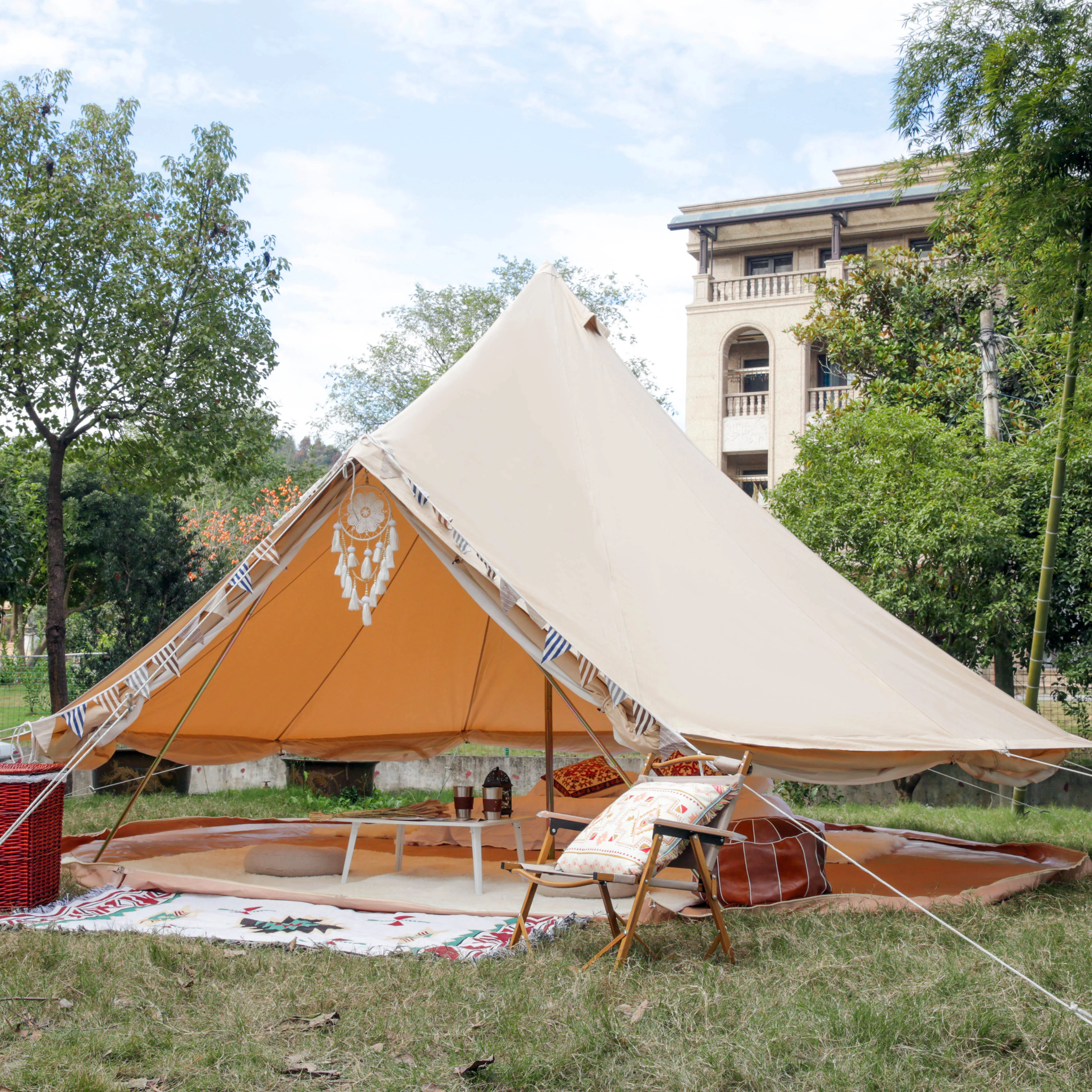 Waterproof glamping bell tent 6 m cotton canvas stove jack tent new camping outdoor tents winter