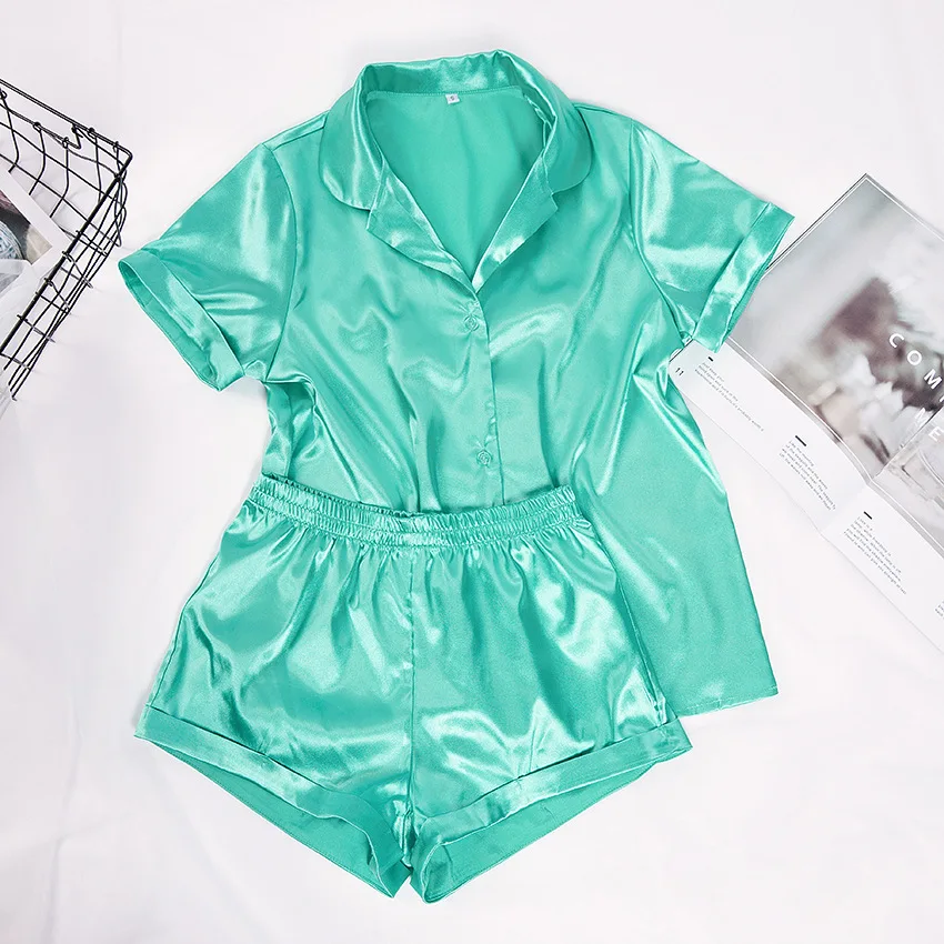 Short Sleeve Shirt Shorts Satin Pajamas Two Piece Suit Pajamas For Women Set Loose And Comfortable Women Sleepwear