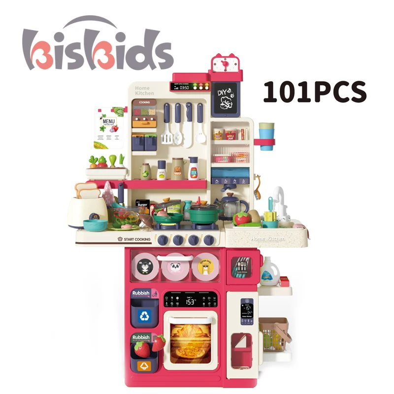 101pcs Kid simulation luxury cooking table play toy multi-function electric sounds stove kitchen set toys
