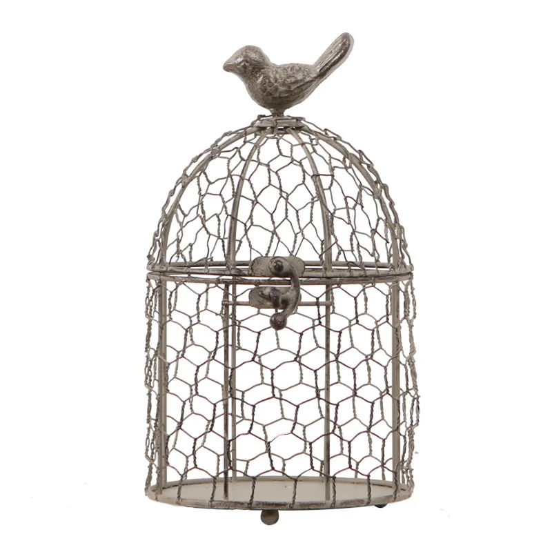 Vintage Cream Round Metal Bird Cage Planter for Decorative Lantern