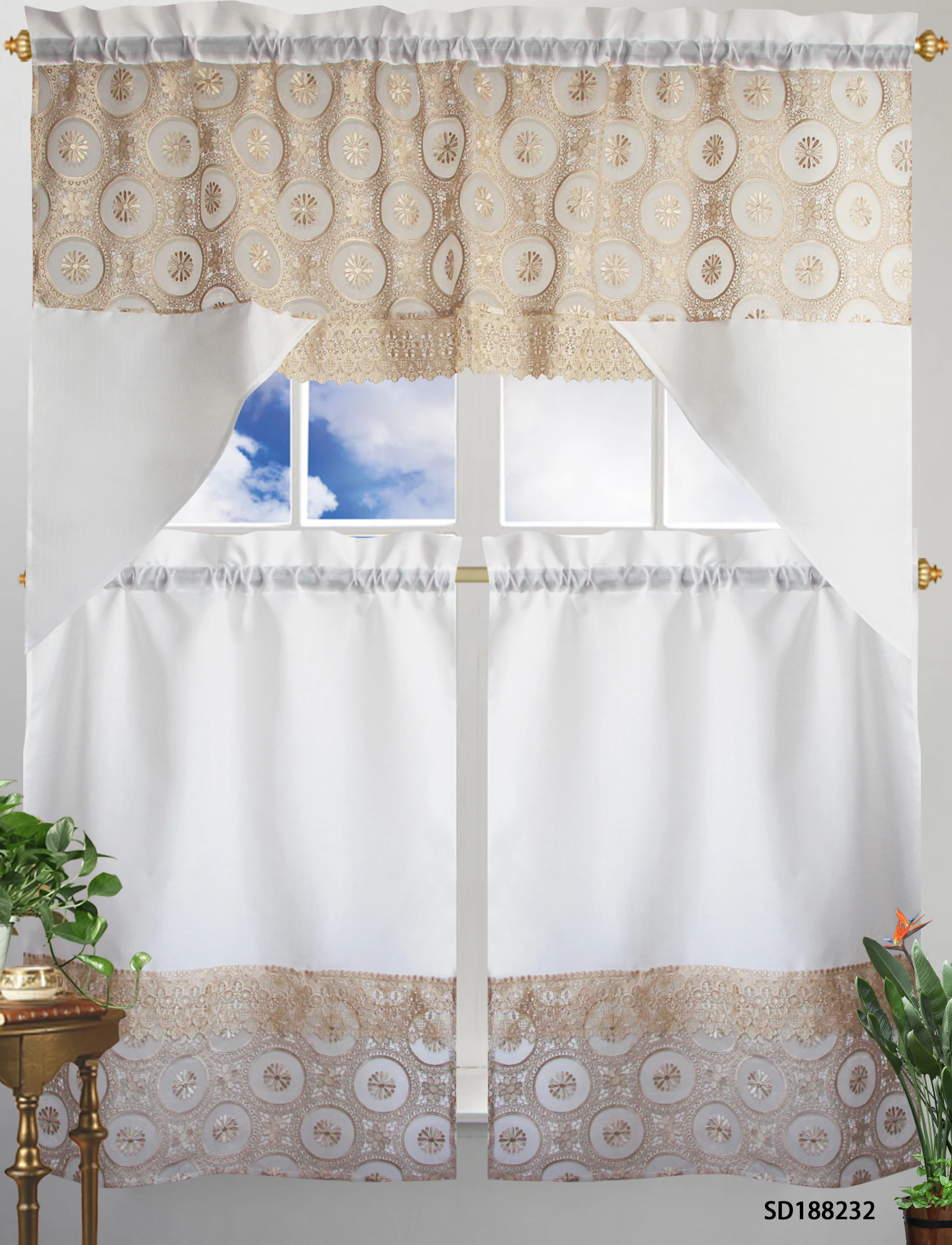 Lace  kitchen curtain factory new designs cheapest curtain for window for kitchen room 3 pieces