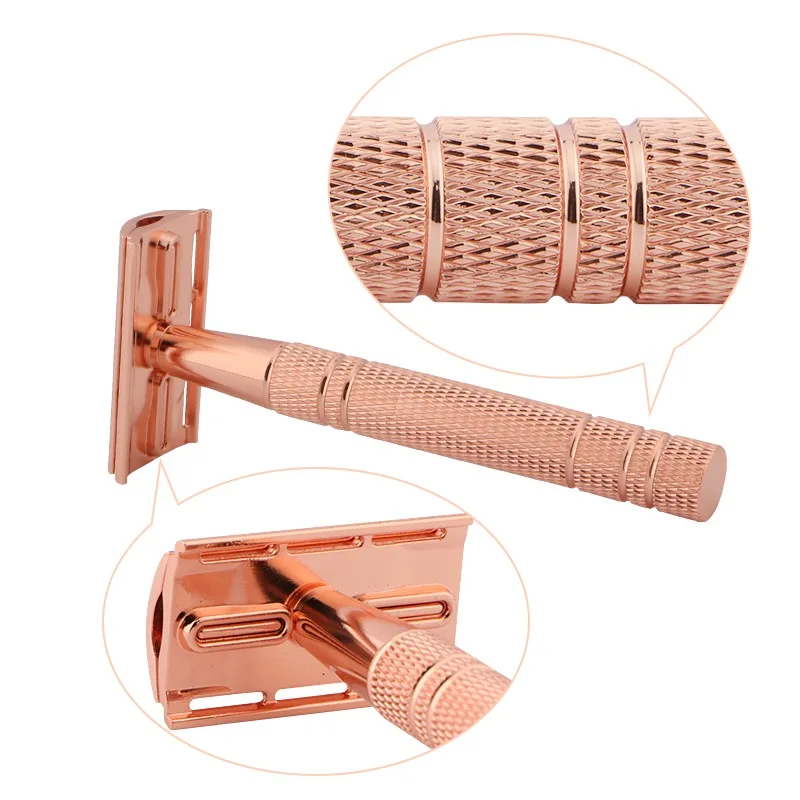 Hot Selling New design double edge blades shaving safety razor rose gold travel reusable safety razor