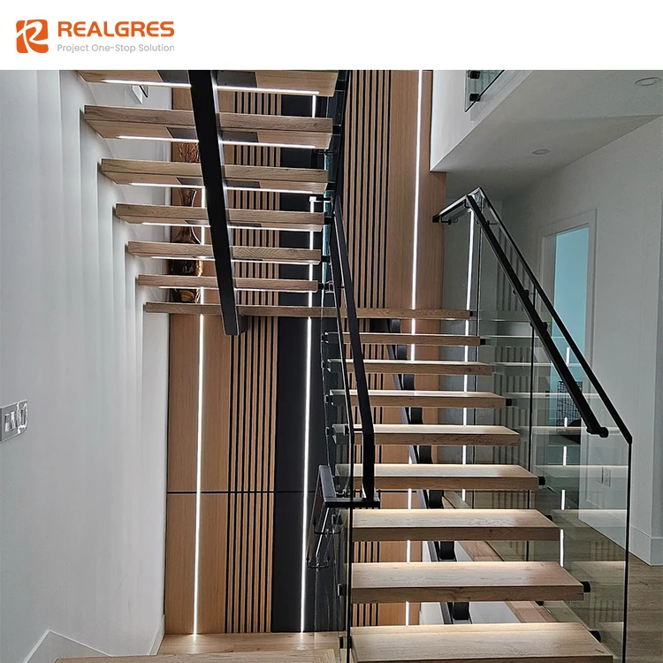 Realgres luxurious stairs home stairs interior modern wooden stair design