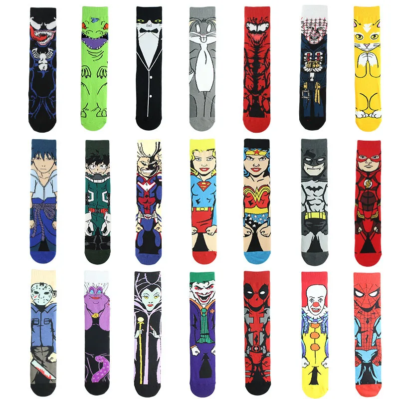 Wholesale High Quality Cartoon Super Hero Socks Cotton Jacquard Dress Socks Colorful Boy Girl Happy Socks