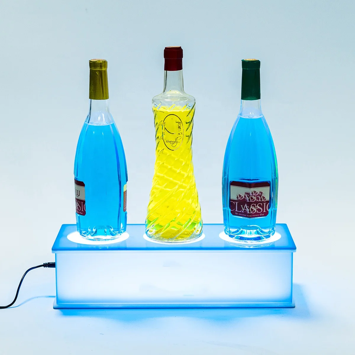 Table Top 3 Bottles Vodka Led Light Luminous Plastic Acrylic Wine Box Display Rack