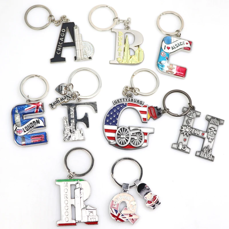 Wholesale Custom Luxury Glitter Gold Letter Keychain Alphabet Initial Keychain
