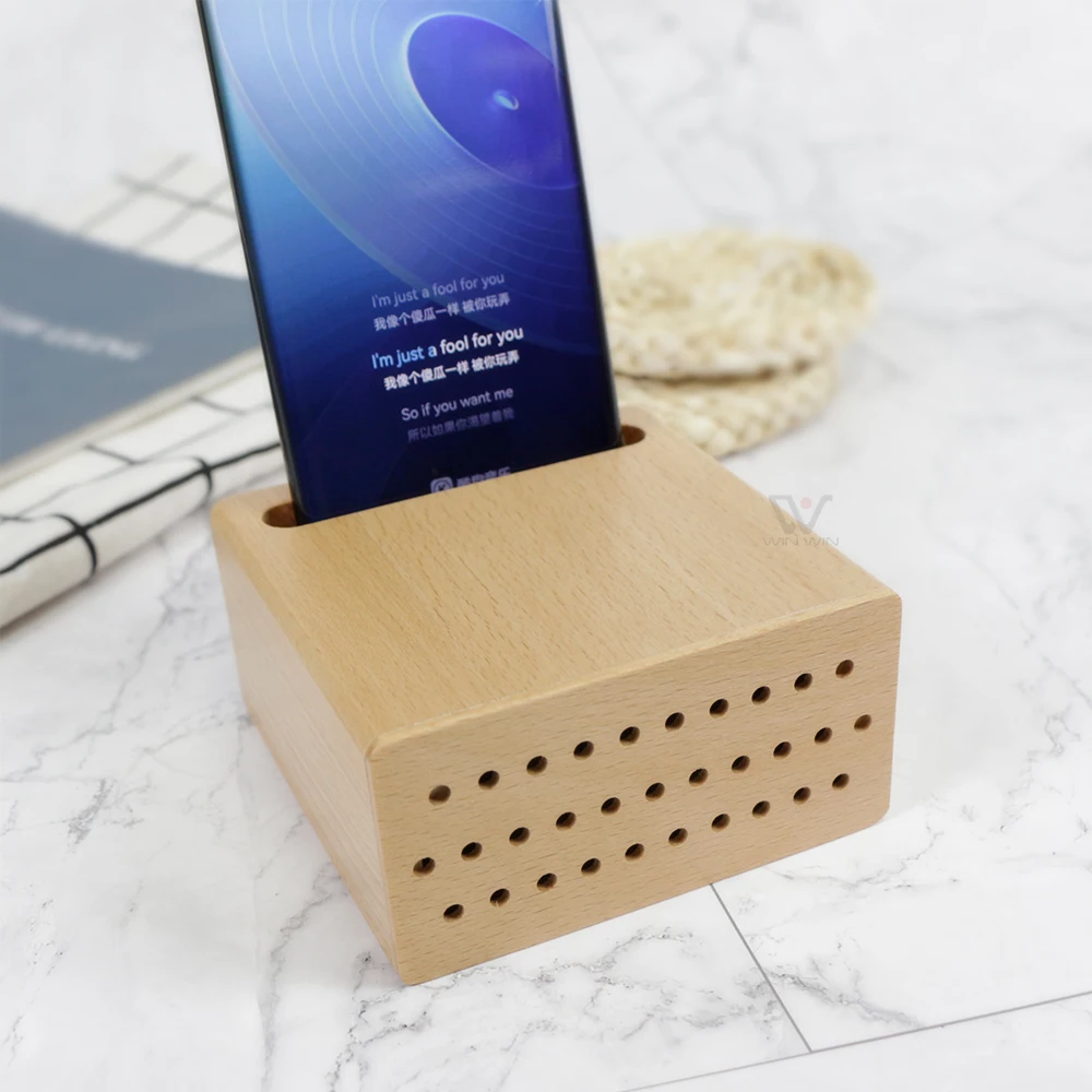 Mini Loudspeaker Wood Phone Loudspeaker Sound Amplifiers Wooden Wireless Speaker Mobile Phone Stand Holder