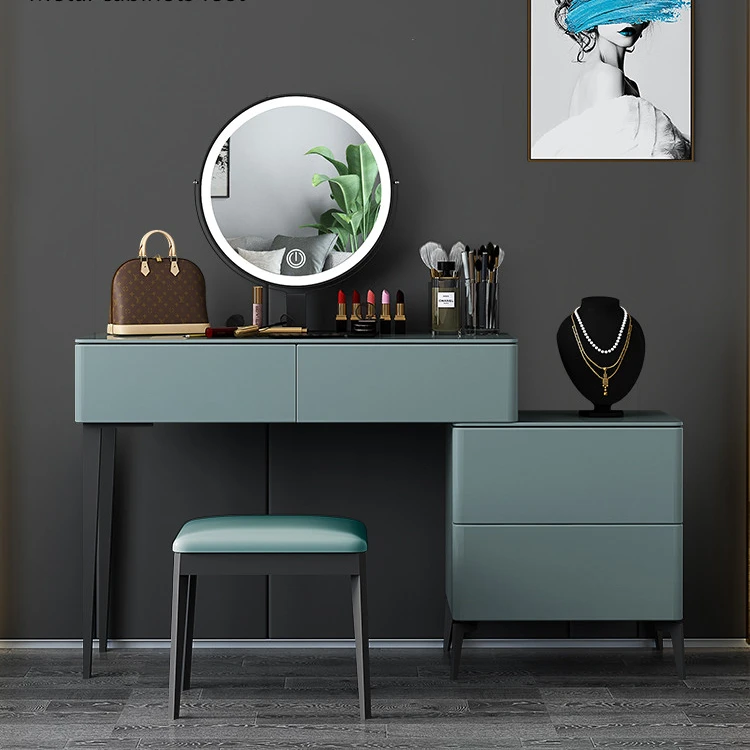 2021 Fancy Austria light luxury design simple wooden and iron metal modern vanity dresser