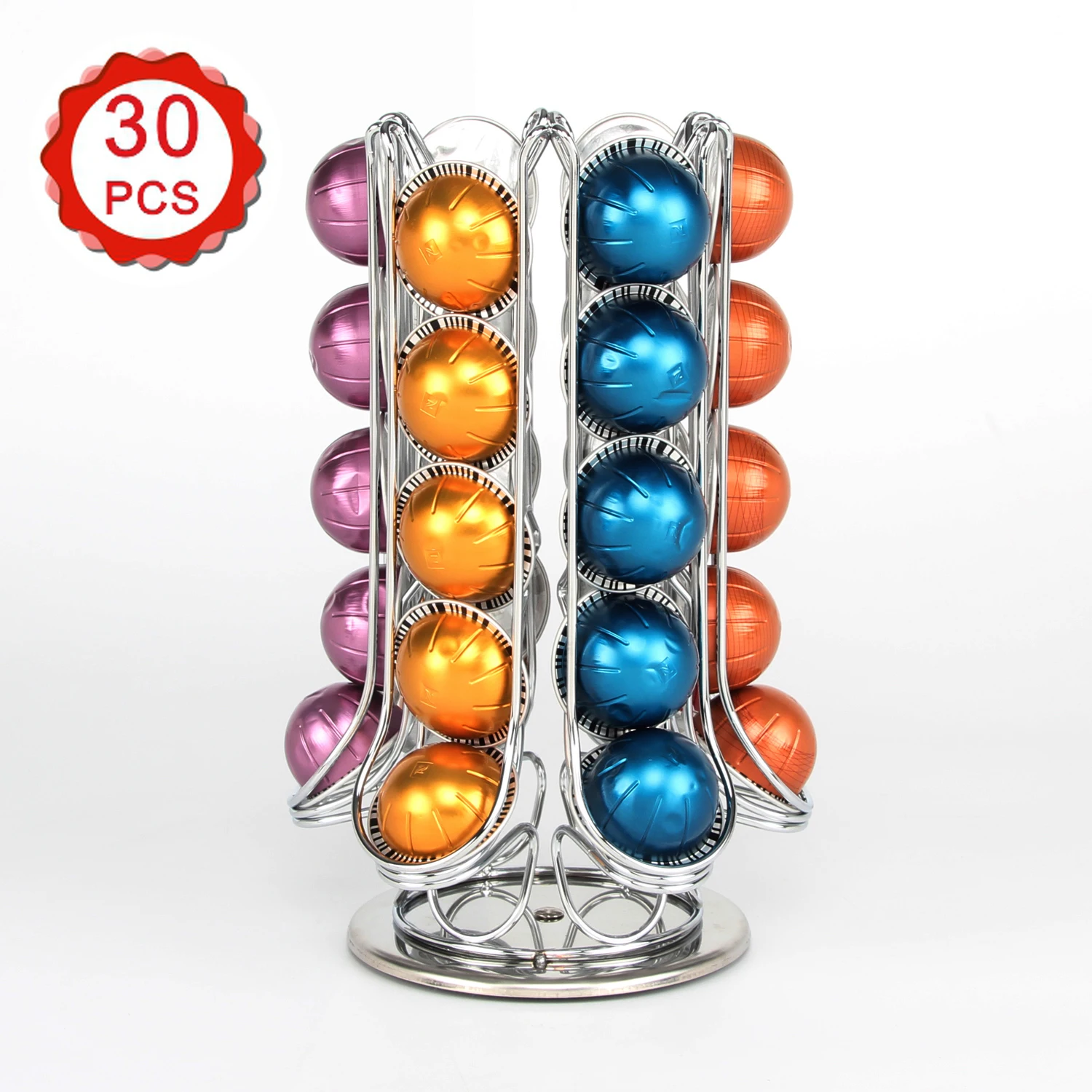 AMAZO Single Tier Metal Display Rack Revolving Storage Carousel Holder 30 Pods Vertuoline Coffee Pod Capsules Kitchen Food Use