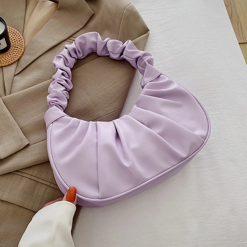 Korean new style fashion handbag solid color pleated cloud underarm bag sweet shoulder bag street fashion women handbag