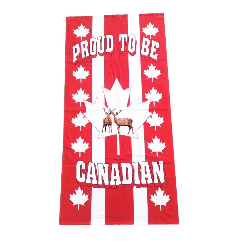 Private Logo Red Stripe Canada Maple Leaf Custom Animal Print Cotton Beach Towel