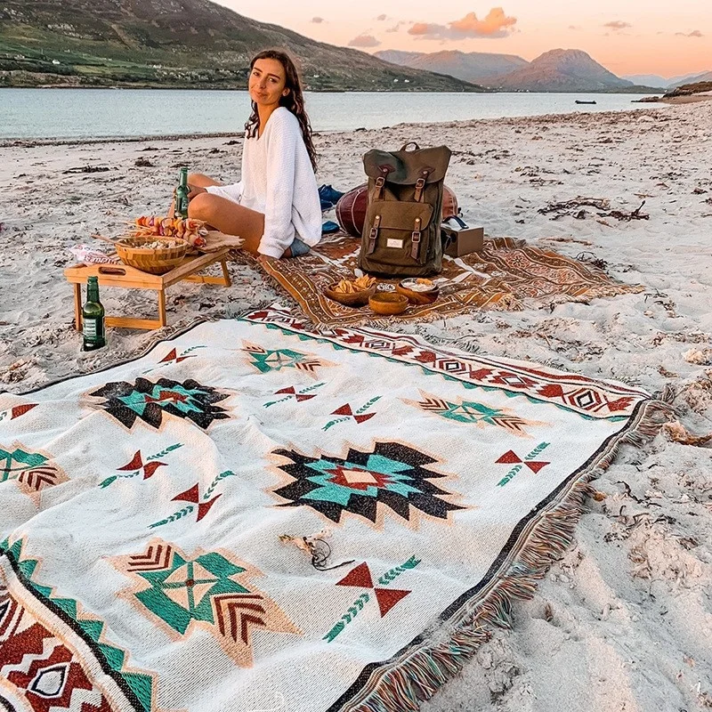 Line blanket ins wind camping bed end throw custom woven tapestry blanket bohemian ethnic sofa cover Indian