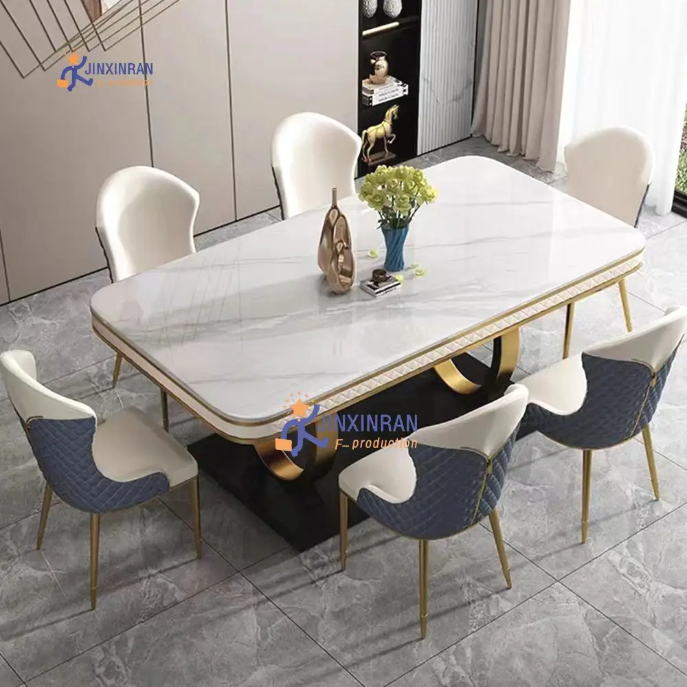 Royal Dinning Table Set Luxury Gold Side Dinning Set With 6 Chairs Sintered Stone Top Dining Table