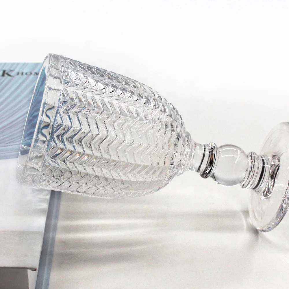 LANGXU Vintage Vertical Diamond Long Stemmed Wine Glass clear Reusable Chilling Wine Stone Whiskey Glass Set Wit