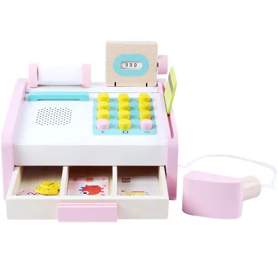 New hottest mini wooden cashier machine toy  pretend play supermarket cash register toy for children