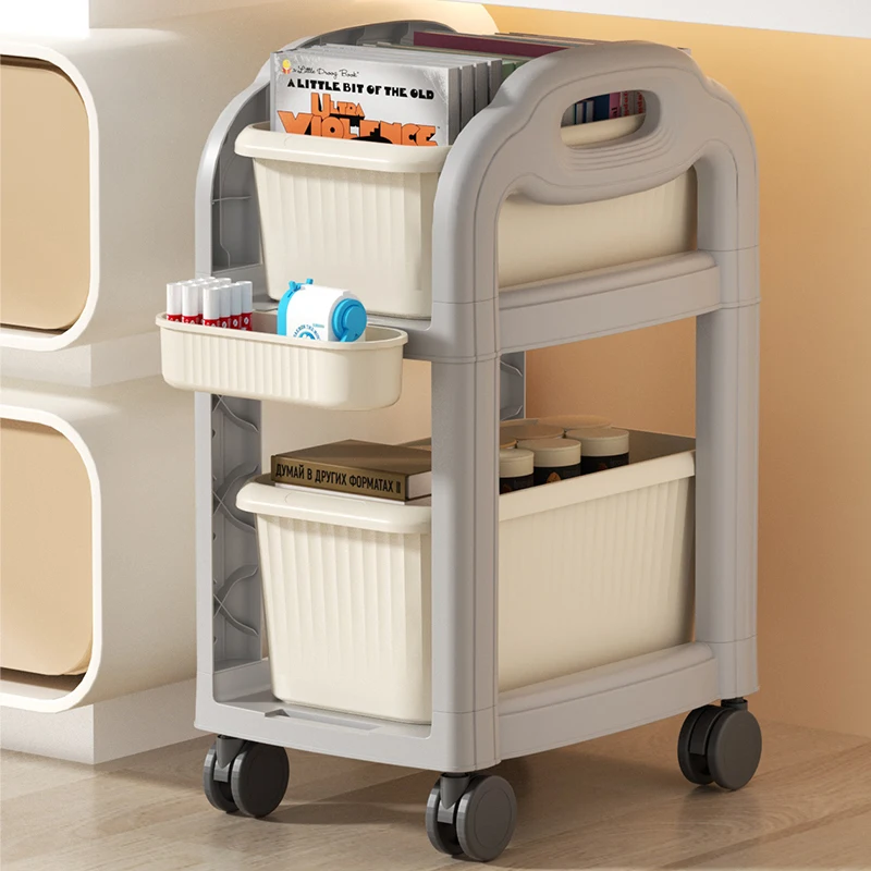 Modern 2 tiers trolley bag storage rack Book storage rack Home living room school bag removable table with roller rack