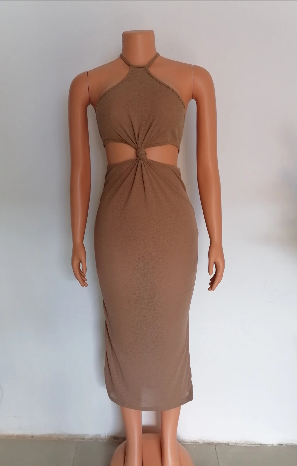 2021 Summer Crochet Knitted Hollow Out Halter Neck Elegant Sleeveless Long Casual Maxi Dresses