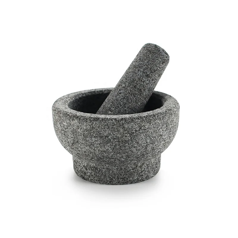 Amazon Hot Selling Black Natural Granite Stone  Mortar and Pestle Machine Set for Grinding