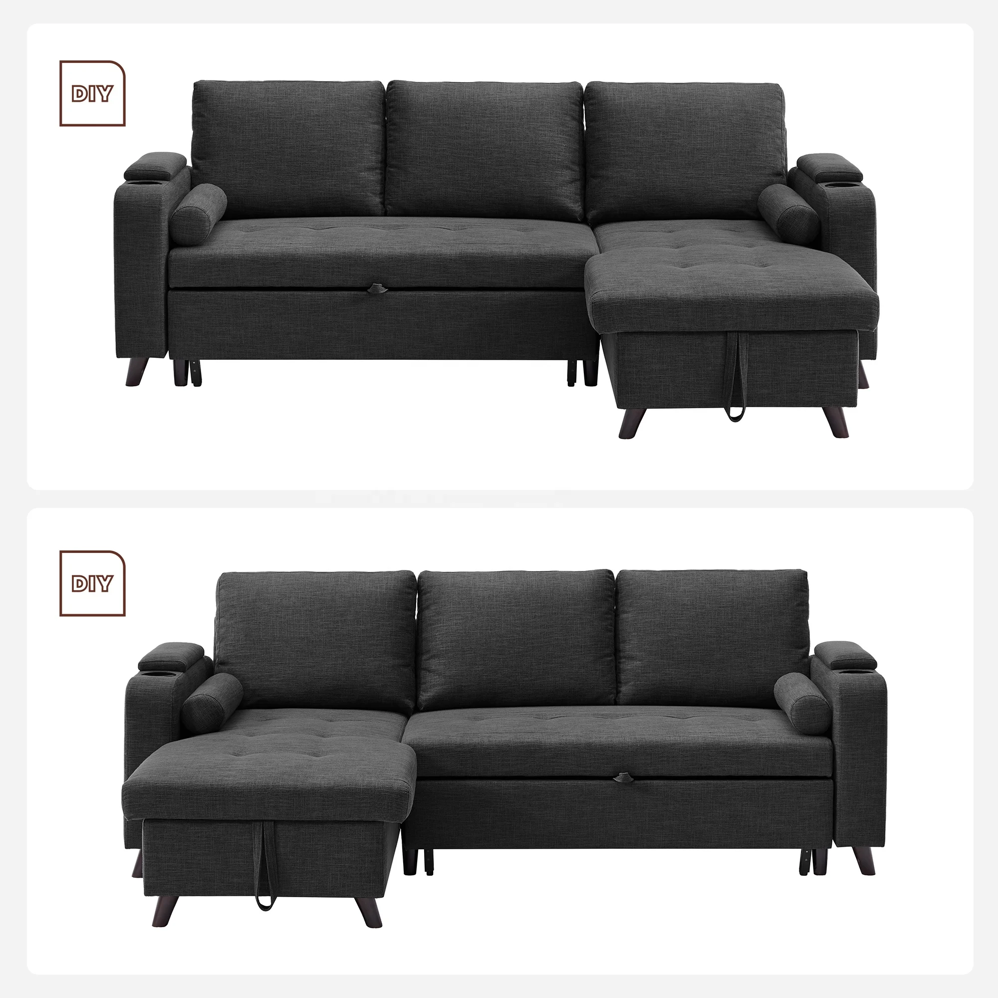 VASAGLE living room Couch Sofa Set furniture Modern Design pulled out sofa bed L Shape Sectional Fabric Living Room Sofas