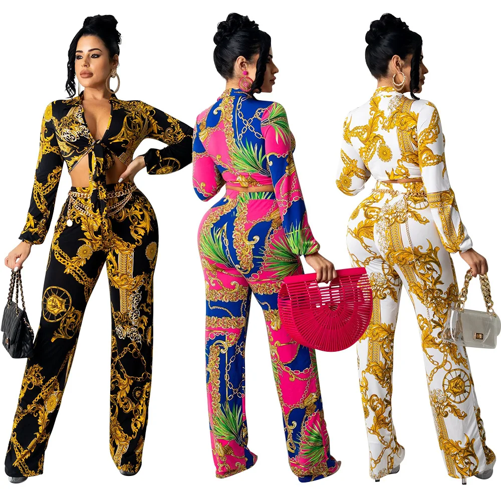 2 pcs Outfits Autumn New Arrival Women Fashion Milk Silk Printing Suit Casual Women Clothes Two Piece Set