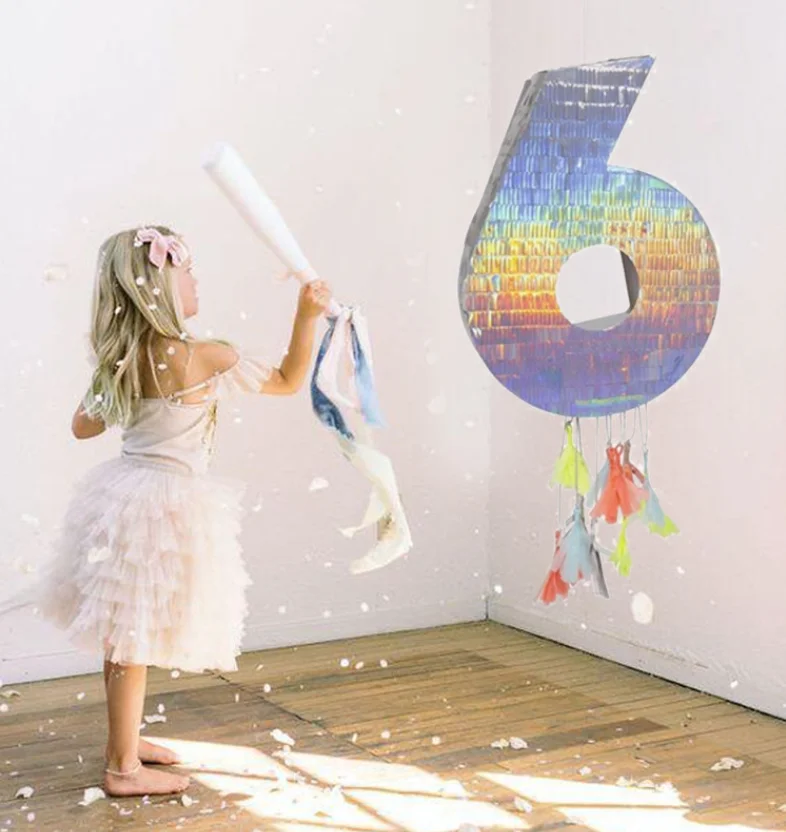New Design Shiny Laser Pinatas For Kids Birthday Game Props Birthday Pinata Numbers 0~9