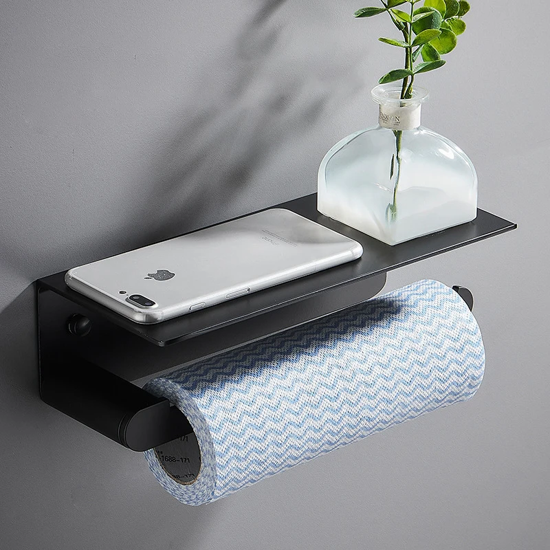 Bathroom Self-adhesive Wall Mounted Toilet Paper Holder with Mobile Phone Shelf Paper Roll Storage Dispenser tissue Roll holder