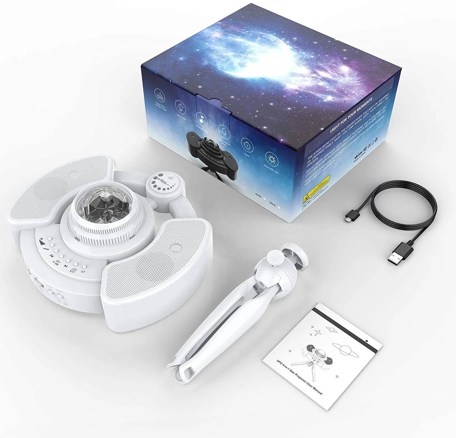 2021 new starry sky night light projector UFO 4 effect in 1 led laser music moon nebula starry light projector for kids