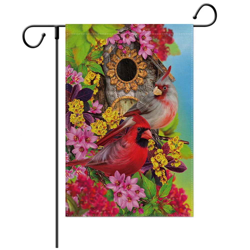 New Style Seasonal Spring Bird Flower Parrots Print Custom Decoration Garden Flag