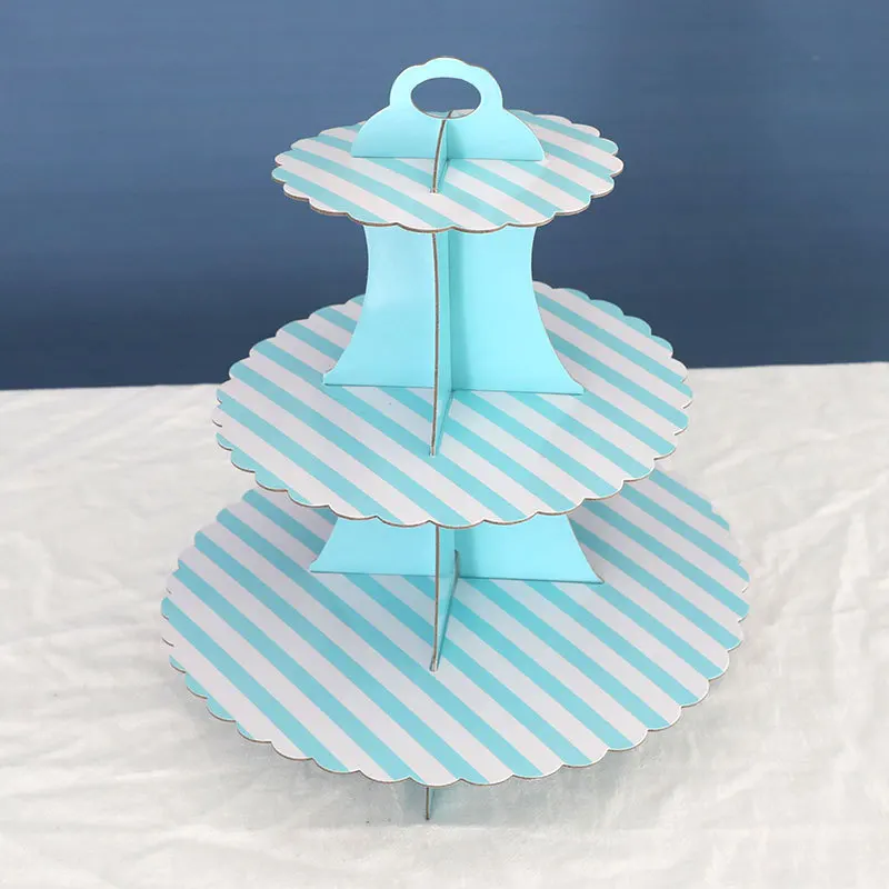 TS Hot Sale 3 Tier Stripe Cake Stand Disposable Paper Cake Stand for Party Cartoon Character  Cake Stand for Party Favor