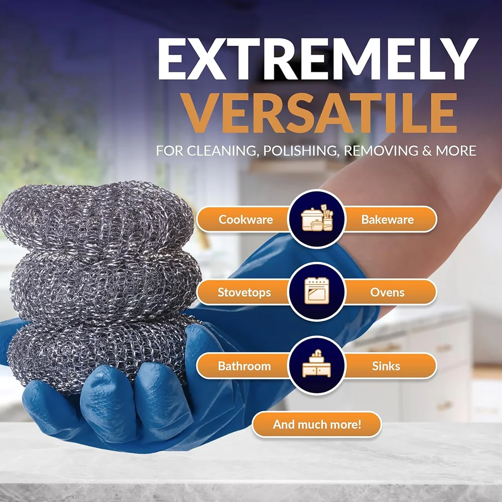Wholesale Stainless Steel Kitchen Scrubber Dishwashing Metal Sponge Heavy Duty Steel Wool Sponge Scourer for Dishes Pots Pans