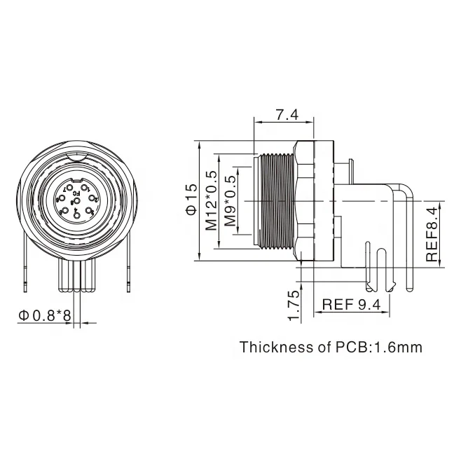 Finecables Waterproof PCB Panel Mount 2 3 4 5 6 7 8pin Right Angle M9 Connector