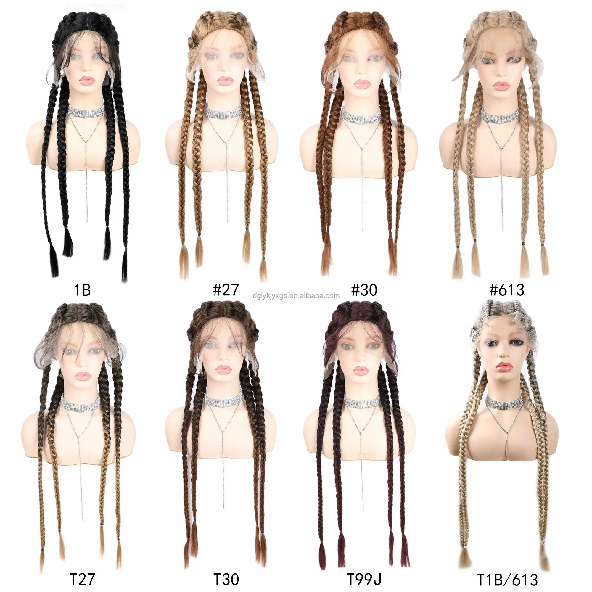 32Inch 400g Box Braid Lace Wig synthetic lace wigs With Baby Hair 4-strand Fishbone braids lace headgear for women hair