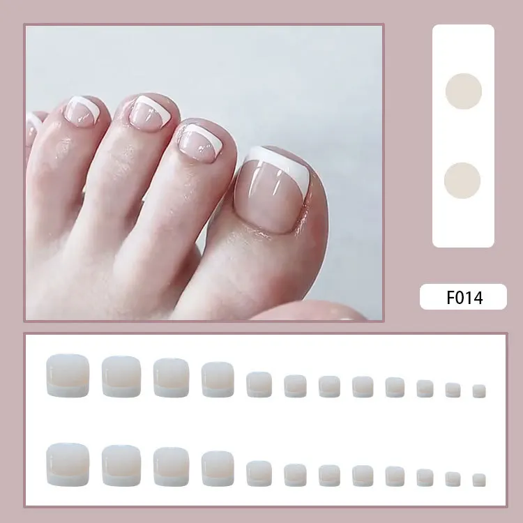 Hot Selling 24pcs/box Nude French Toenails Square Toe Nails Pink Full Cover Press On Toenails