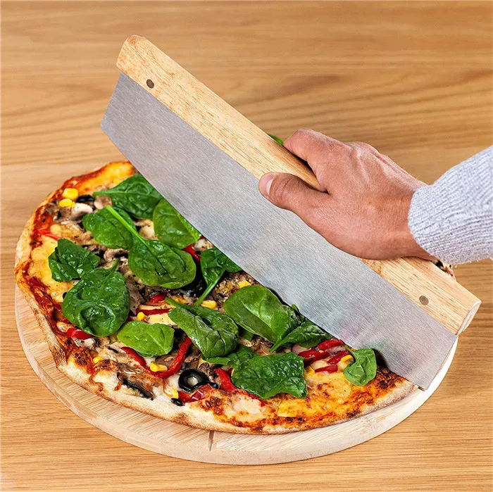 bamboo Pizza Cutting Board Set  with Steel Sharp Blade